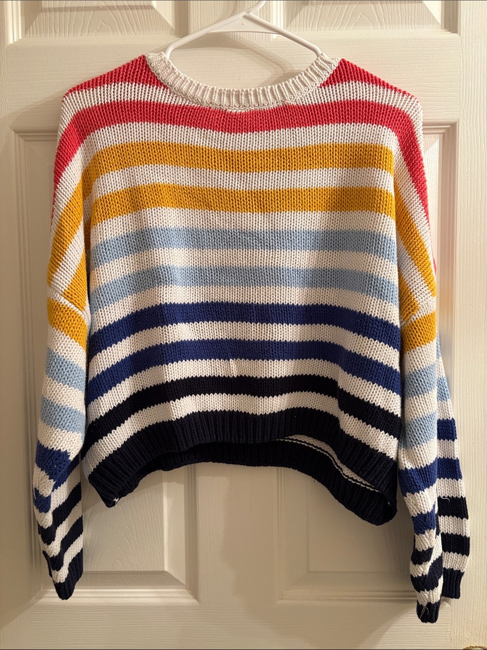 Striped Crewneck Sweater in Pink, Yellow, Blue and Navy